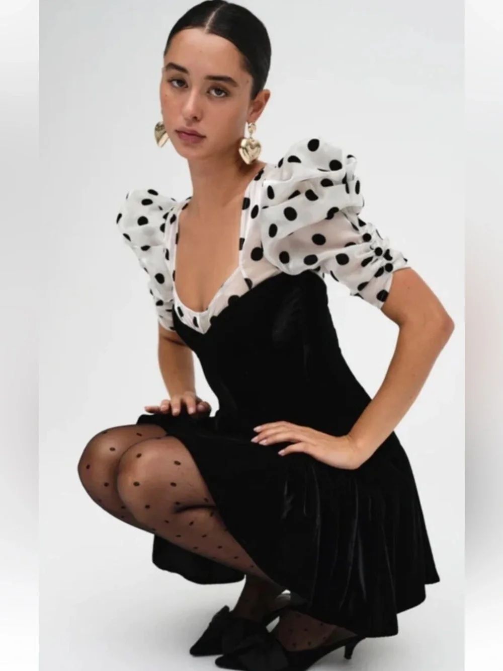 NWT For Love & Lemons Dolly Velvet Puff Sleeve Mini Dress 2X